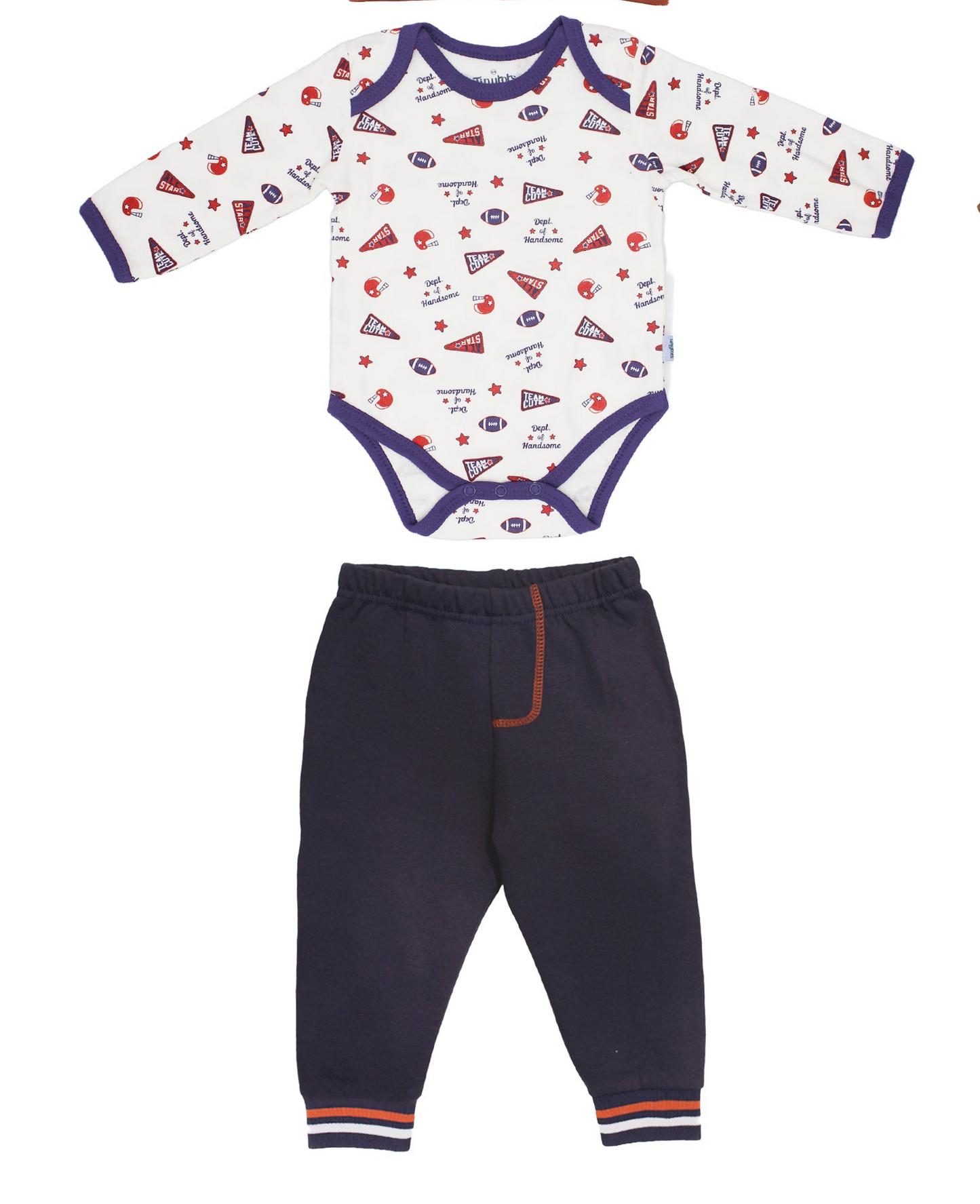 Set 3 piezas bebe niño sueter cafe mameluco blanco pantalon azul marino Tinytots D95646TT