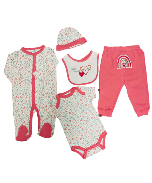 Set 5 piezas rosado corazones niña Kobytin