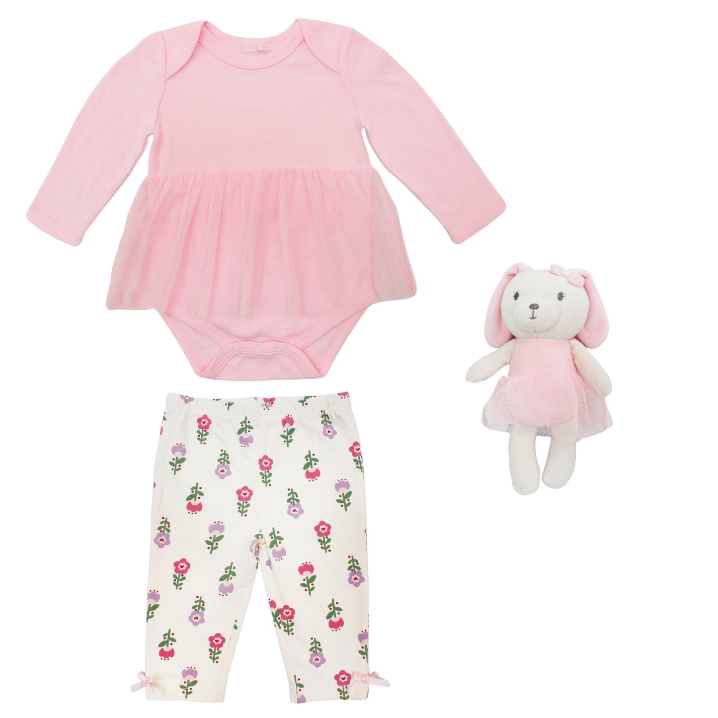 Set conjunto 3 piezas bebe niña mameluco rosado helados y peluche apego Tinytots DA261-IV