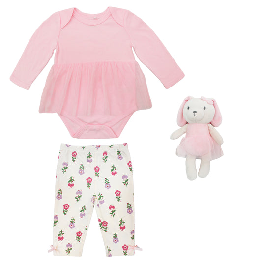 Set conjunto 3 piezas bebe niña mameluco rosado helados y peluche apego Tinytots DA261-IV