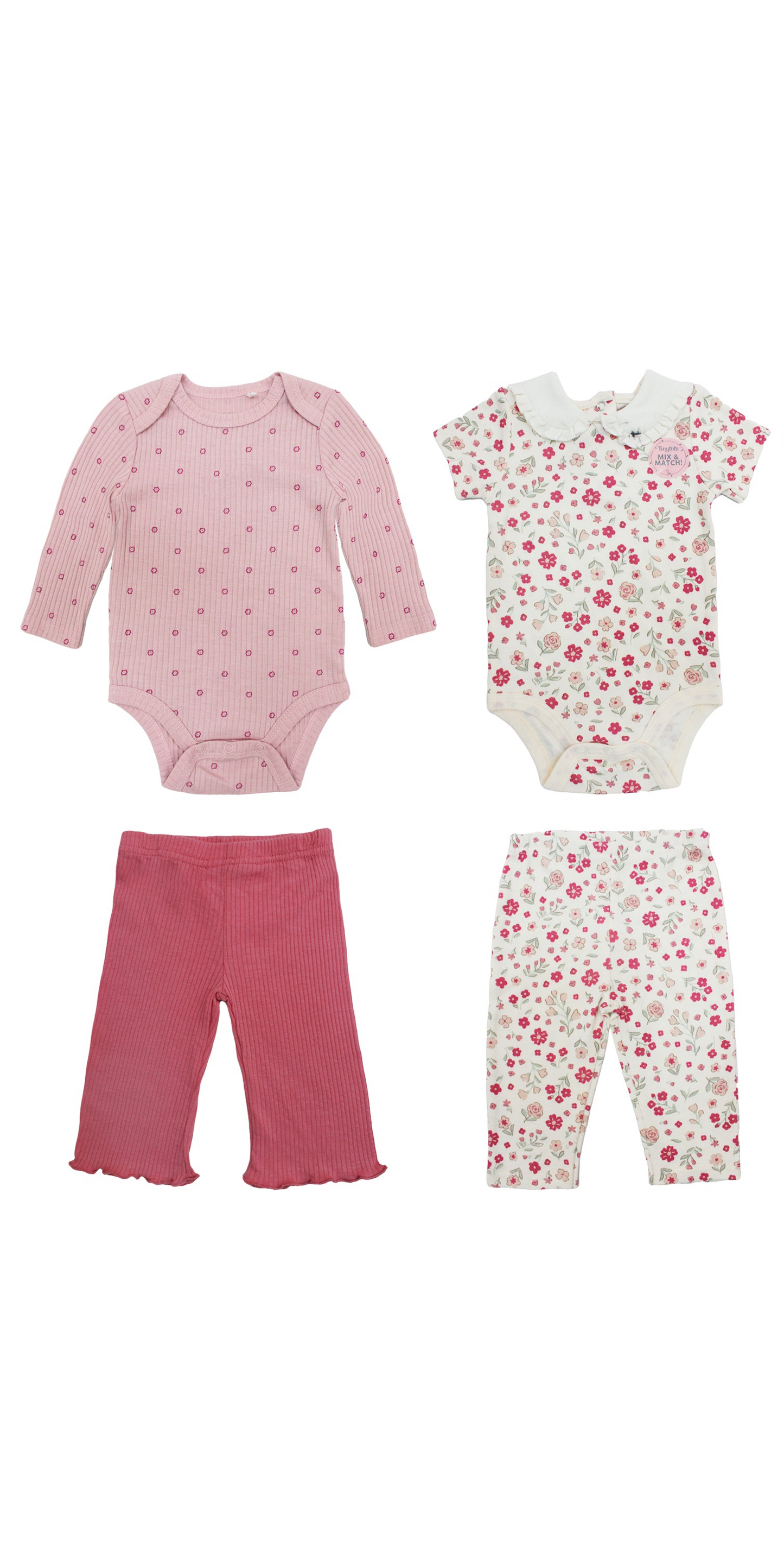 Set 4 piezas bebe niña camisa mameluco pantalon rosado love Tinytots DA2712-AST-TT