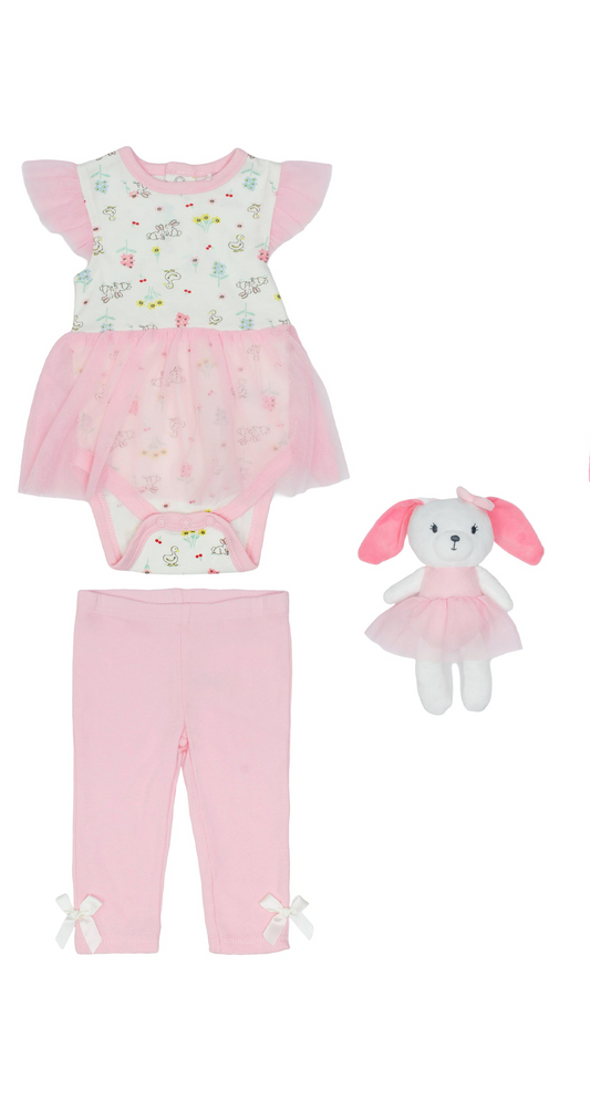Set conjunto 2 piezas bebe niña mameluco tutu rosado leggins peluche apego Tinytots DA3267-ASTTT