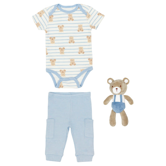 Set conjunto 2 piezas mameluco pantalon azul peluche apego bebe niño Tinytots DA341-BL