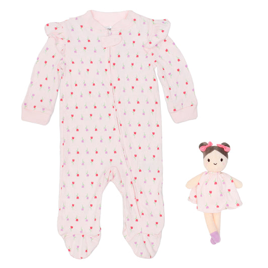 Pijama Mameluco tulipanes rosado peluche apego rosado bebe niña Tinytots DA343-PK
