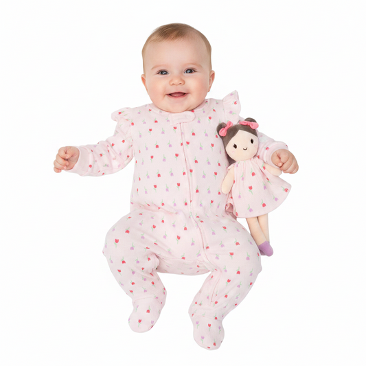 Pijama Mameluco tulipanes rosado peluche apego rosado bebe niña Tinytots DA343-PK