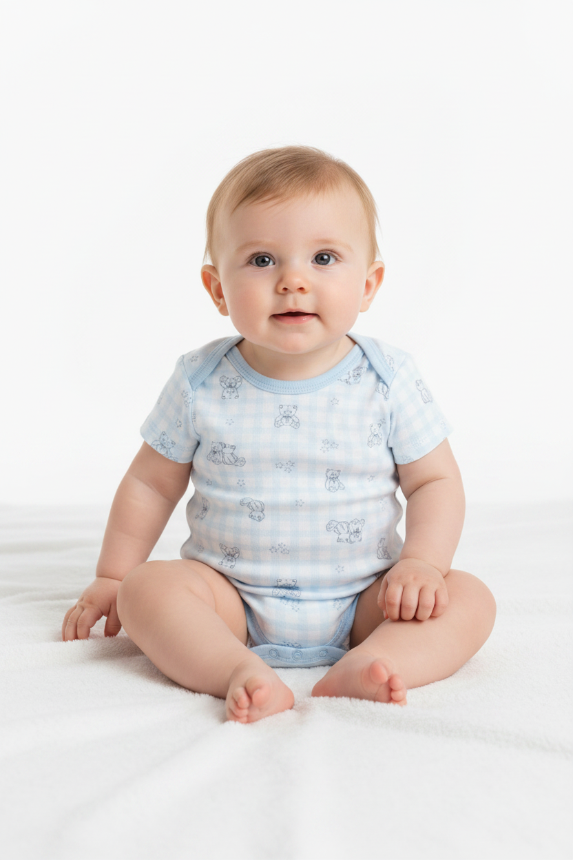 Set 3 mamelucos bebe niño oso peluche apego blanco azul Tinytots DA347-BL