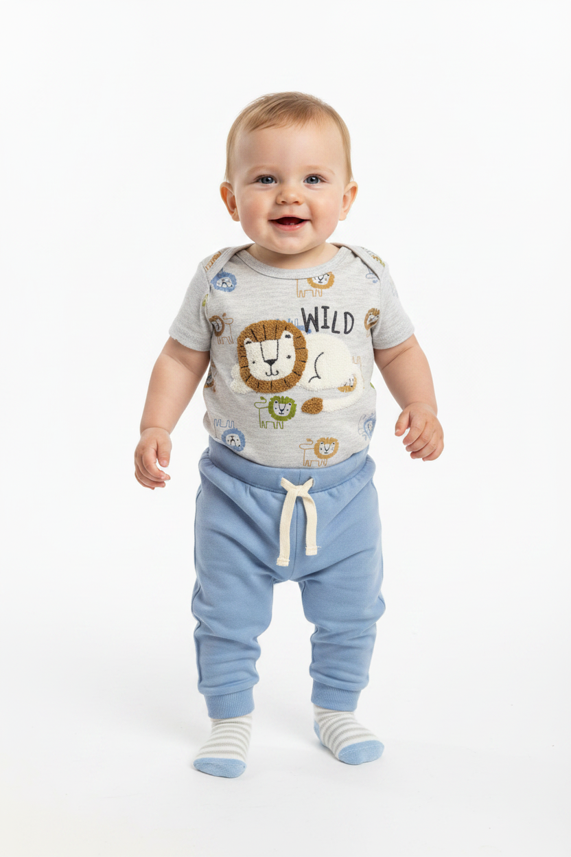 Set 3 piezas mameluco leon pantalon azul calcetines bebe niño Tinytots B148J102GB