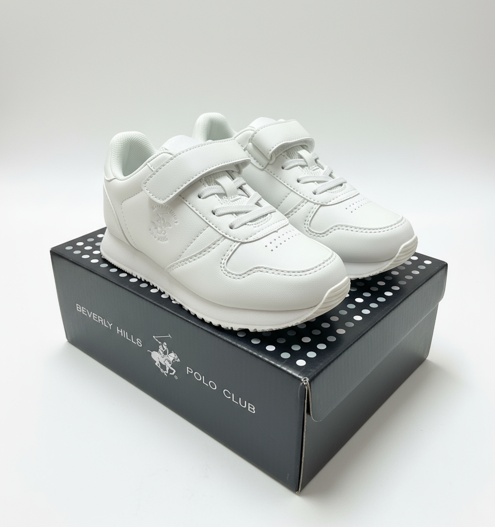 Tenis blancos ASHER-WHI-BTS4-A velcro Niña Niño unisex Polo Club escolar