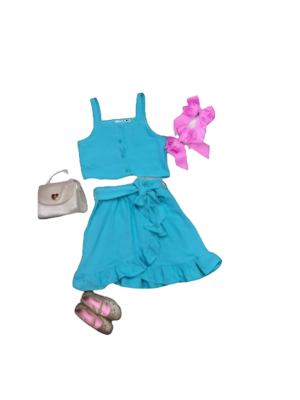 Conjunto set de dos piezas para niña falda y camisa azul CSG1117-15 590490