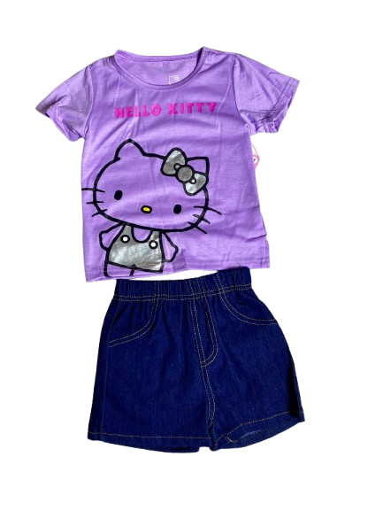 Set 2 piezas niña camisa morada Hello Kitty