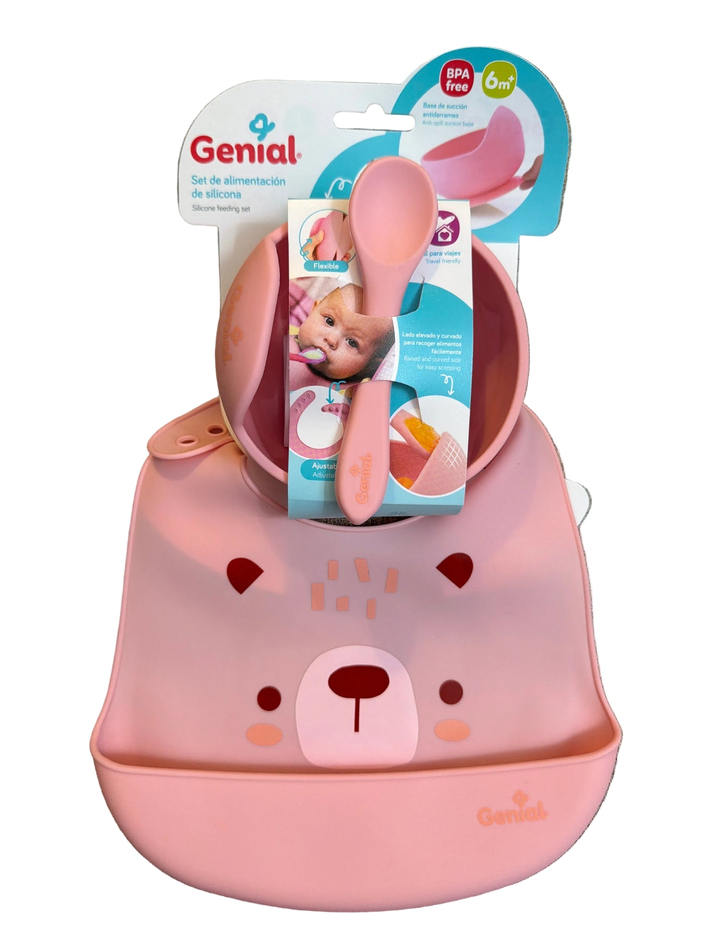 Set 3 piezas alimentacion silicona Genial Rosado bebe niña