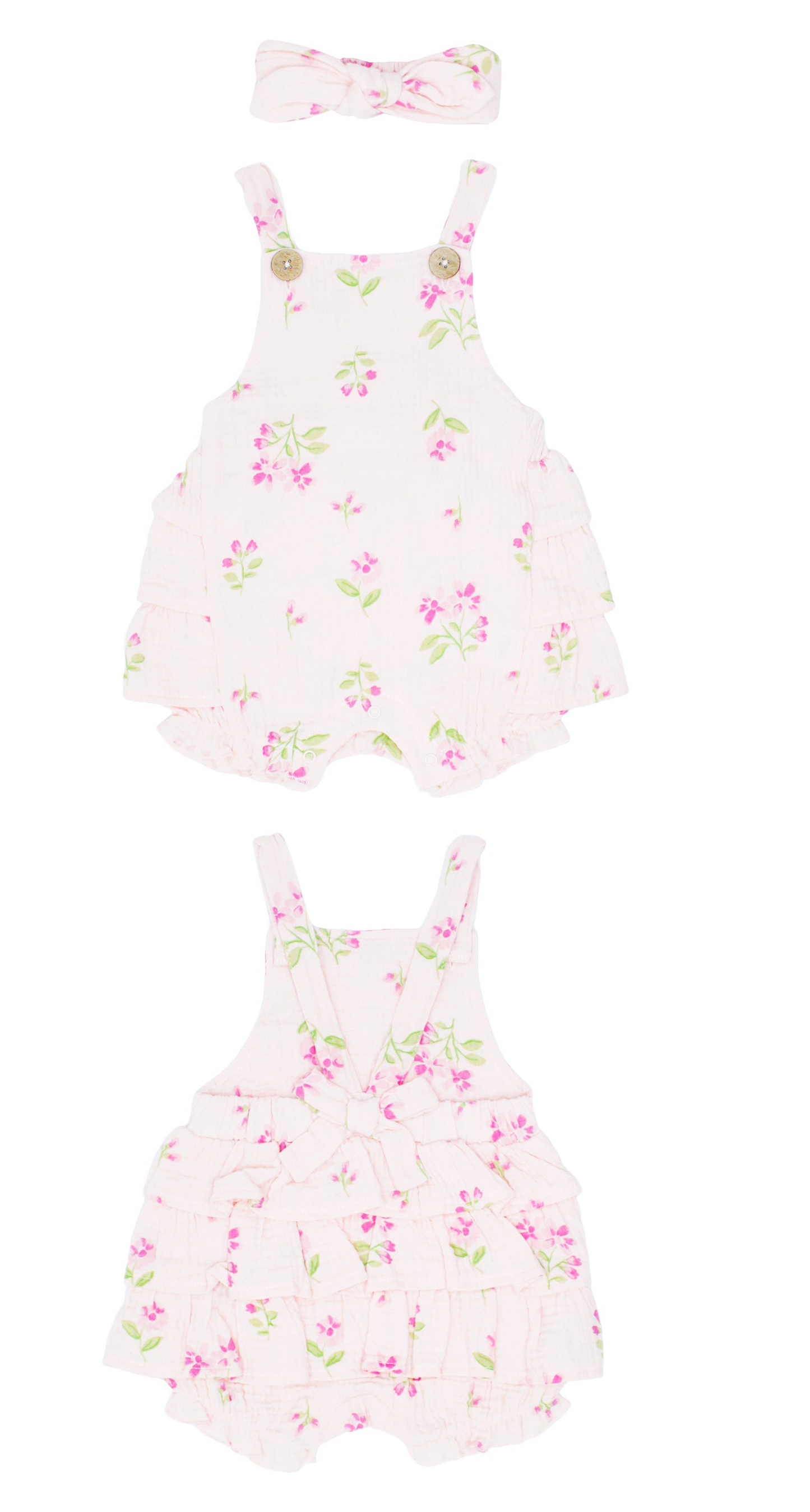 Set conjunto 2 piezas romper overall diadema blanca flores rosadas bebe niña E131J201GB