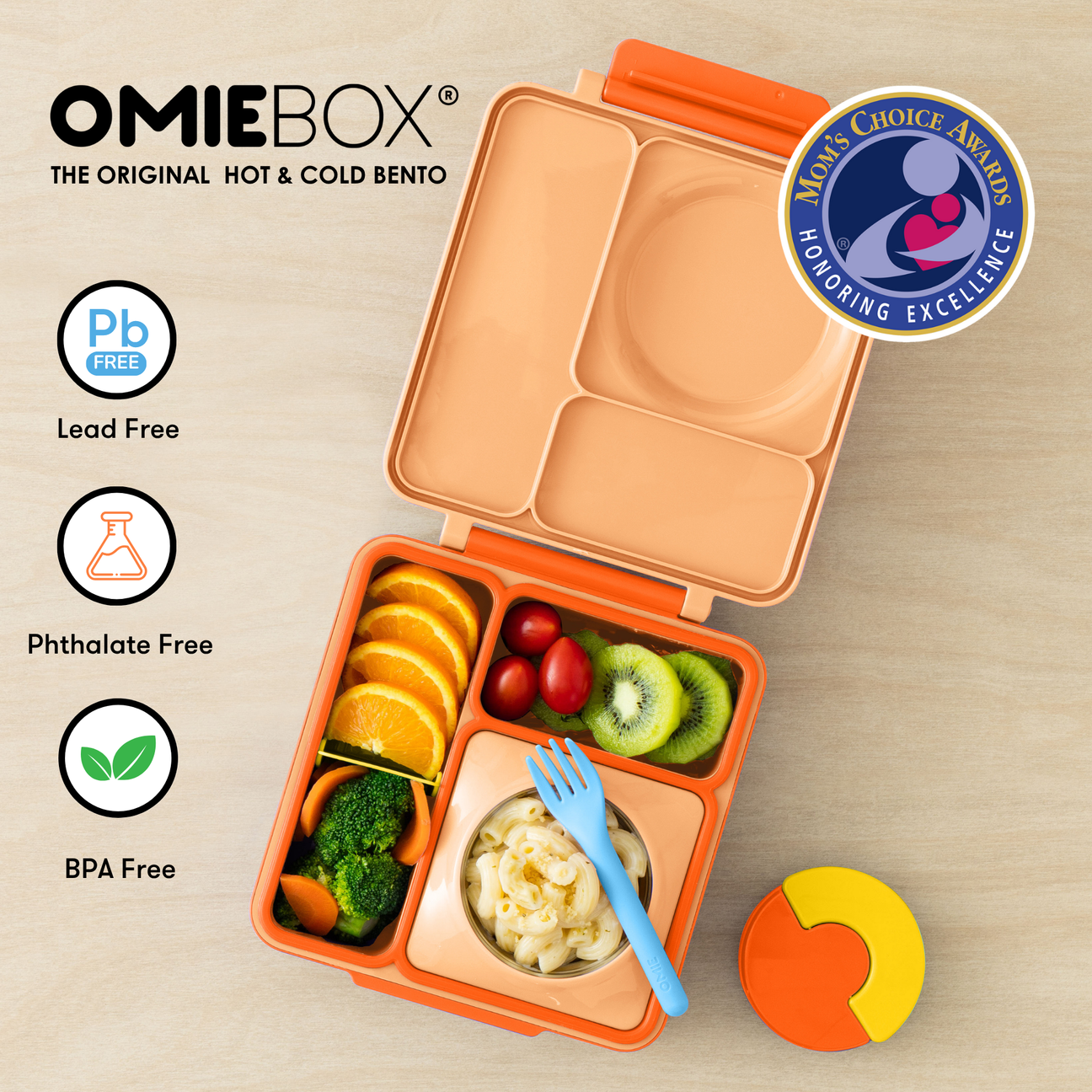 Lonchera accesorio para comida antiderrame niño niña OMIELIFE bento box anaranjada