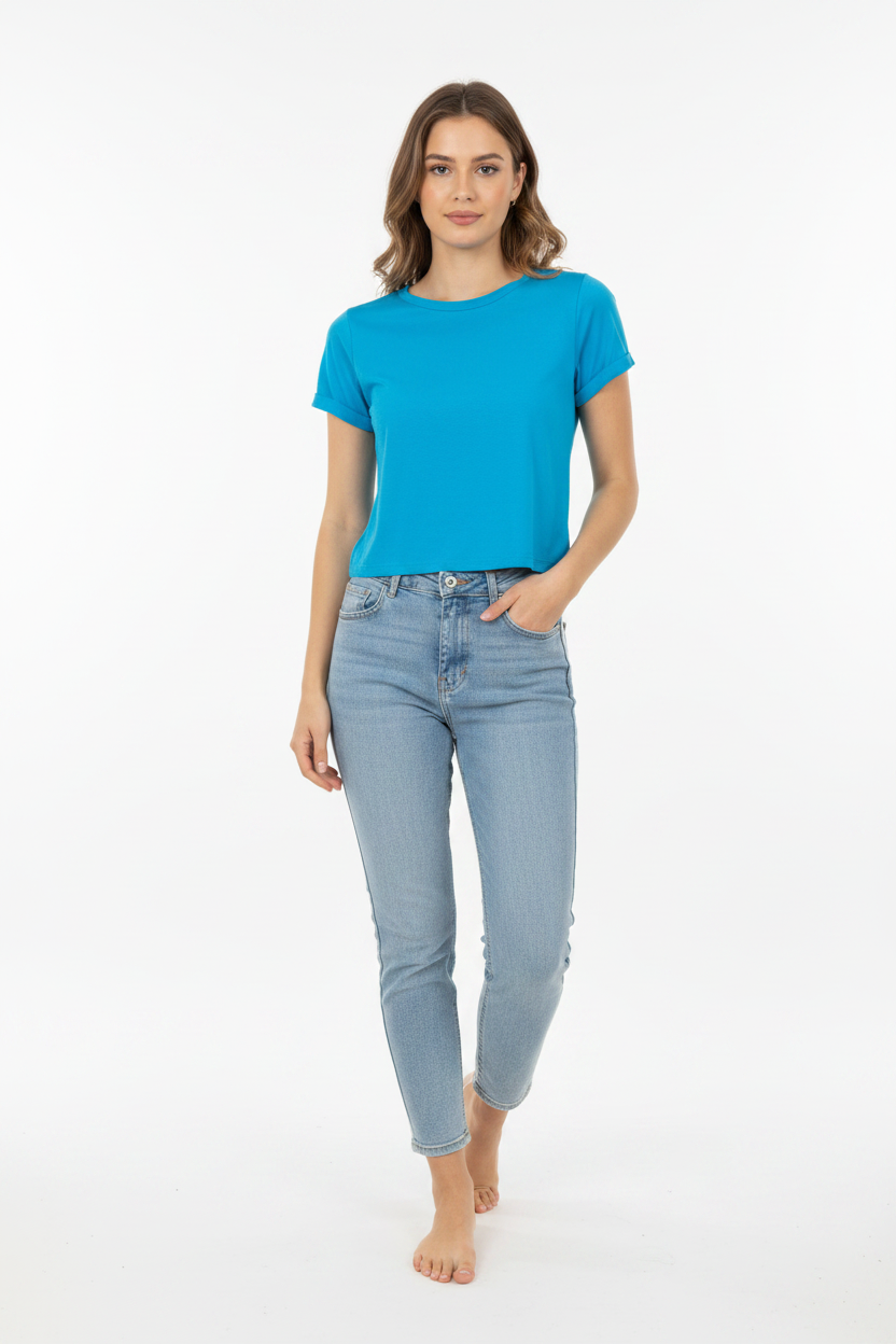 Camisa dama crop top basic Azul algodón camiseta  CTD1154-10 395280 promo 4x1000
