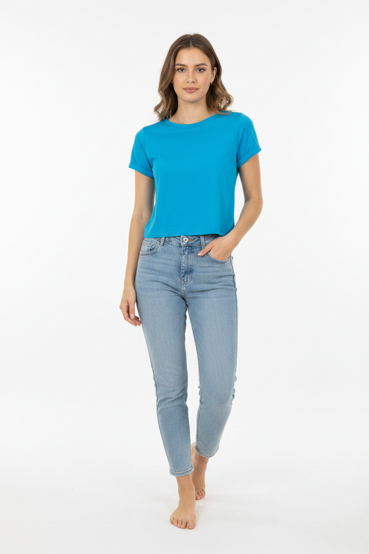 Camisa dama crop top basic Azul algodón camiseta  CTD1154-10 395280 promo 4x1000