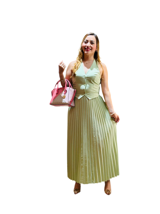 Set de dos piezas falda y top  verde mostaza para dama mujer 1090790 formal