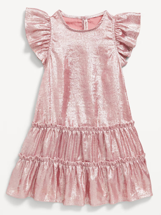 Vestido rosado plateado old navy niña