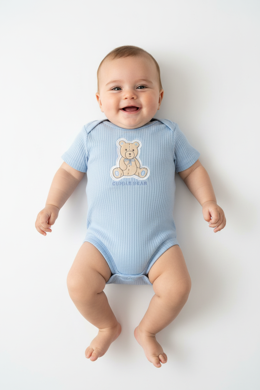 Set 3 mamelucos bebe niño oso peluche apego blanco azul Tinytots DA347-BL