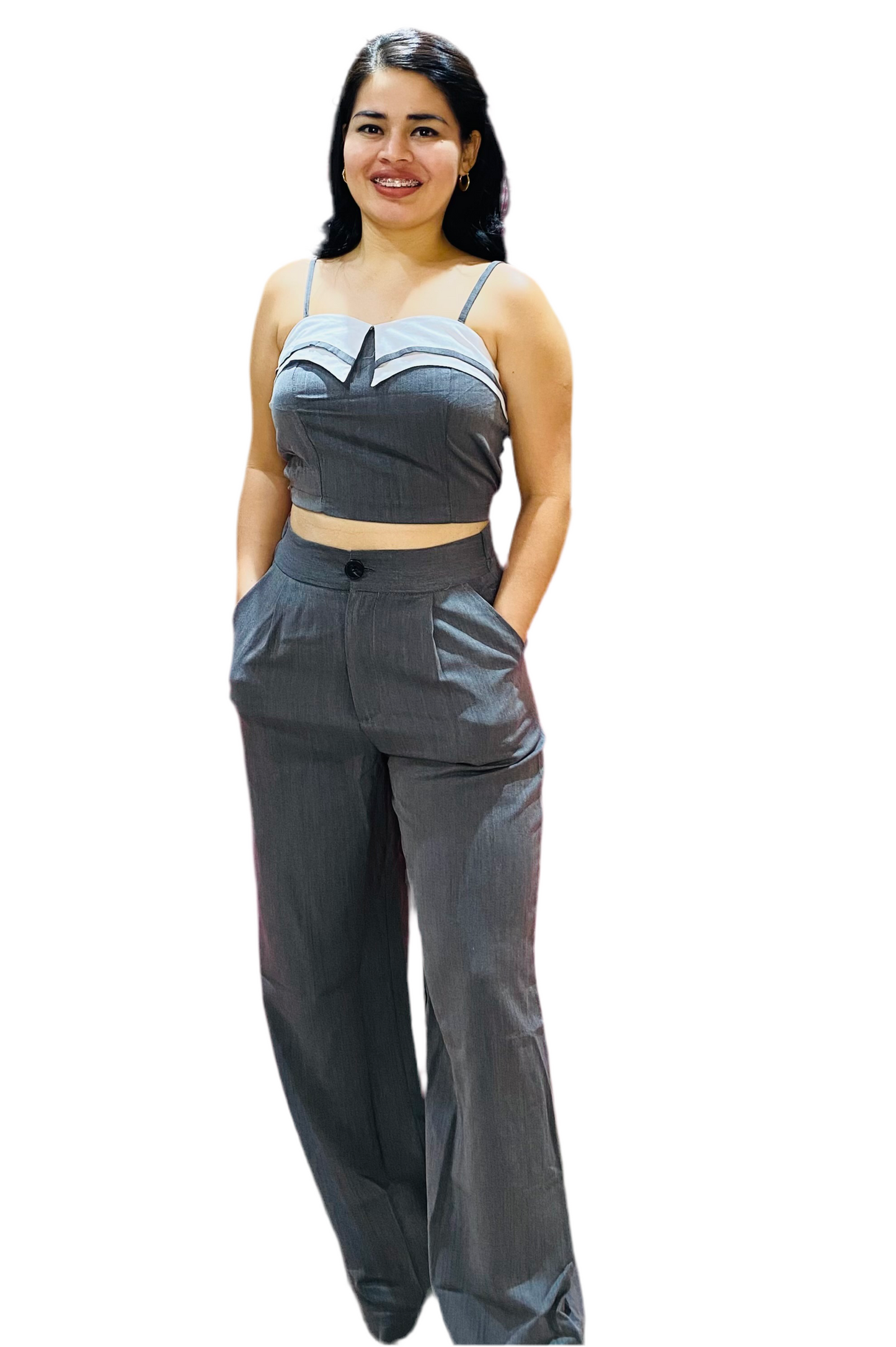 Set de dos piezas formal para dama mujer gris CSD1187-14 1290/790