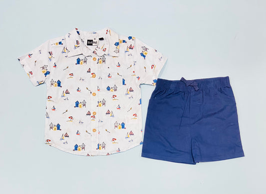 Set 2 piezas short azul camisa Niño