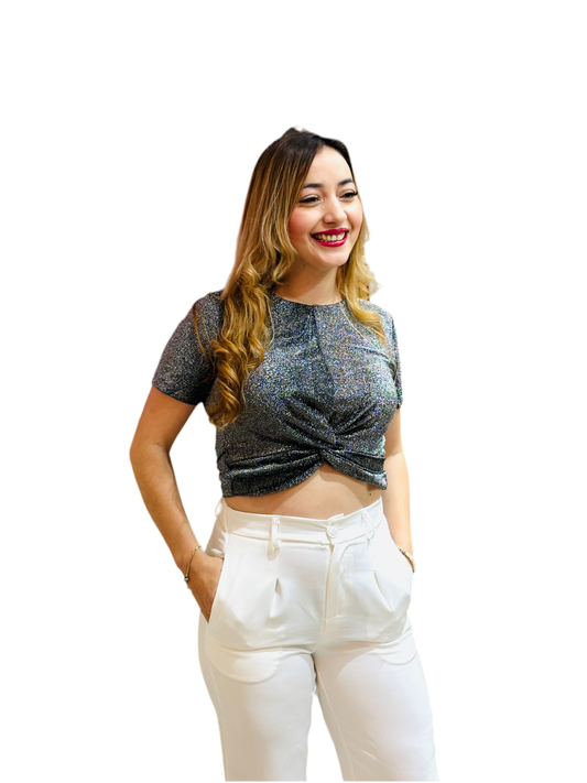 Camisa gris top brillante mujer dama PR1-704 590/330