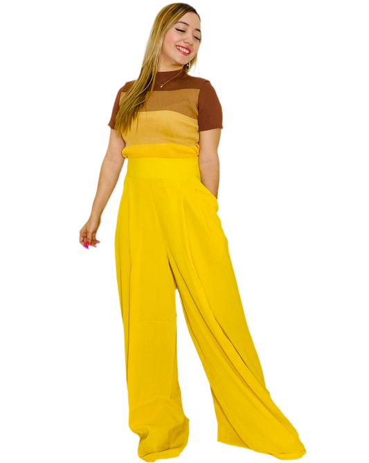 Pantalon formal de tela Dama Wide Led Amarillo CPD1030-21 690590490