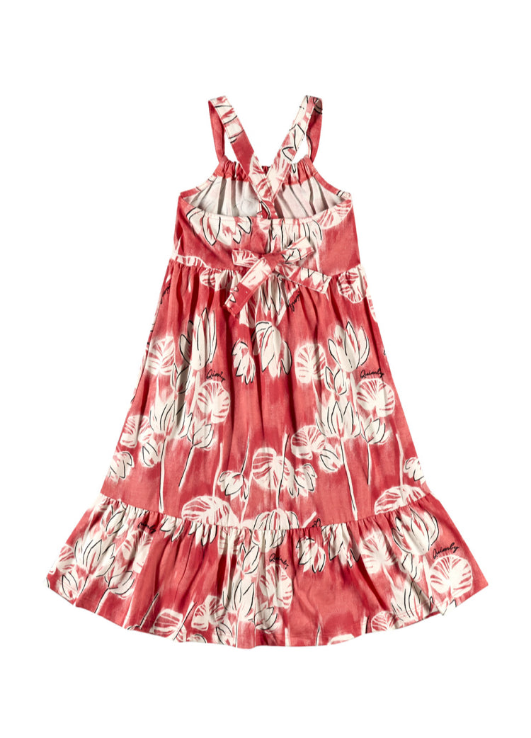 Vestido rojo claro flores quimbykids niña 34157-FLO981 revuelos