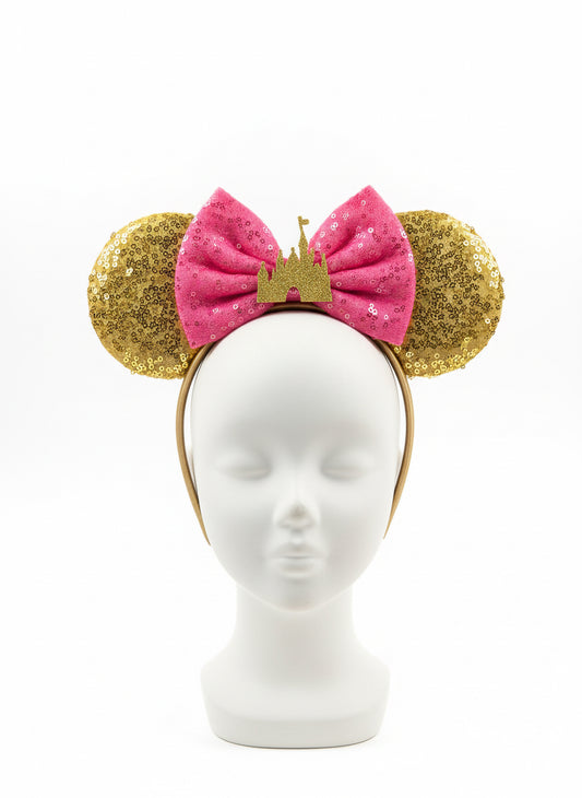 Diadema orejas minnie dorado rosado niña vincha