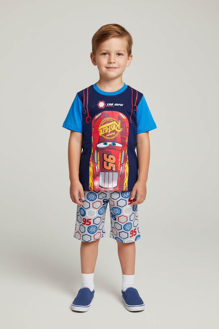 Set 2 piezas rayo McQueen cars short  camisa azul niño A3-C3-127N 490390 promo 3x1000