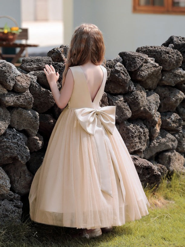 Vestido champan largo para evento de gala