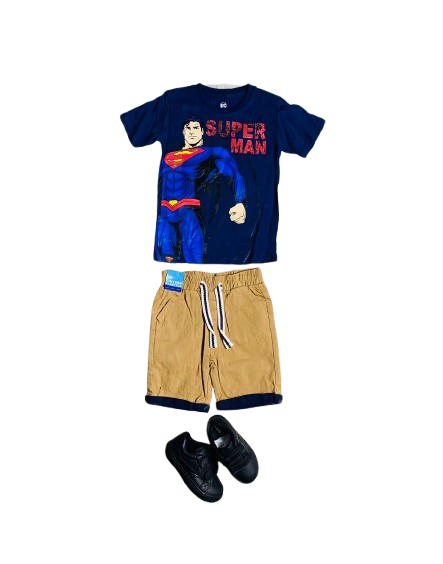 Set 2 piezas short camisa azul superman niño