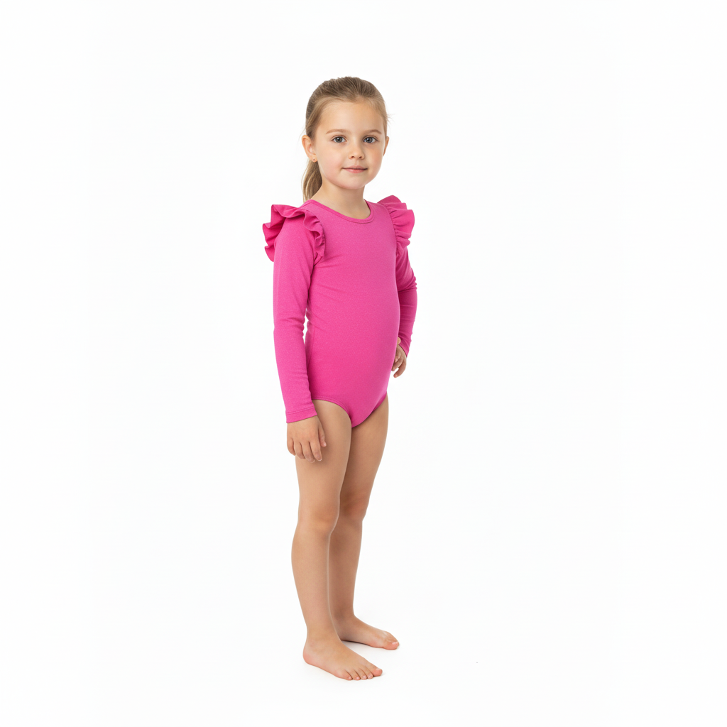 Traje de baño verde neón bebe niña grande una pieza manga larga 34012-GLI011