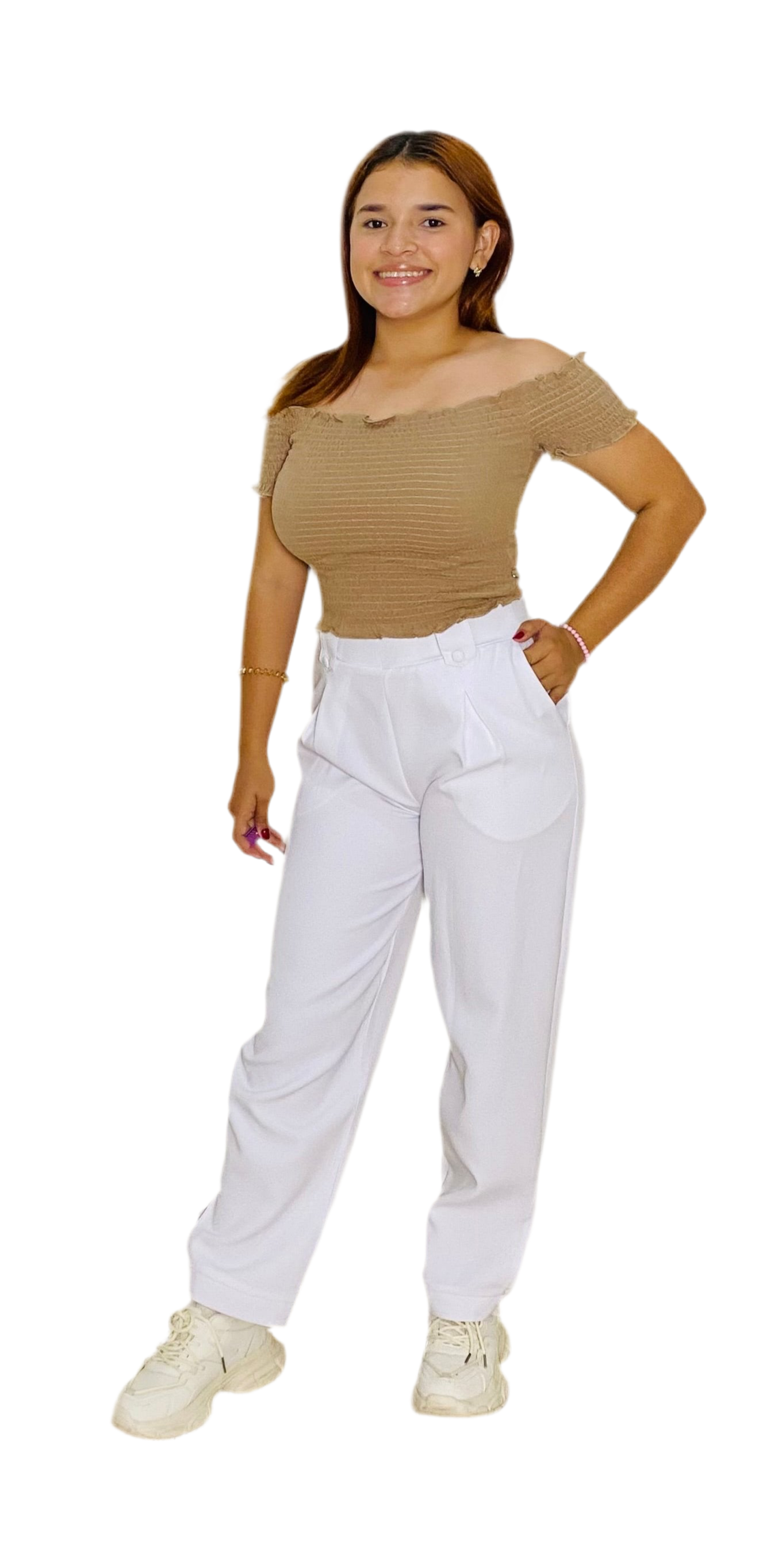 Pantalon formal tela tiro alto dama mujer INT3-1737 blanco 690590490 promo 3x1000