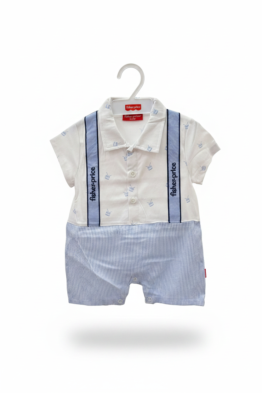 Mameluco overall blanco azul claro bebe niño Fisher Price 123-W29- 3298