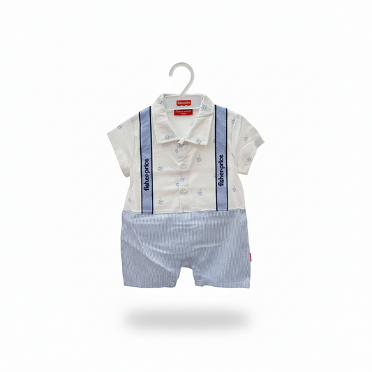 Mameluco overall blanco azul claro bebe niño Fisher Price 123-W29- 3298
