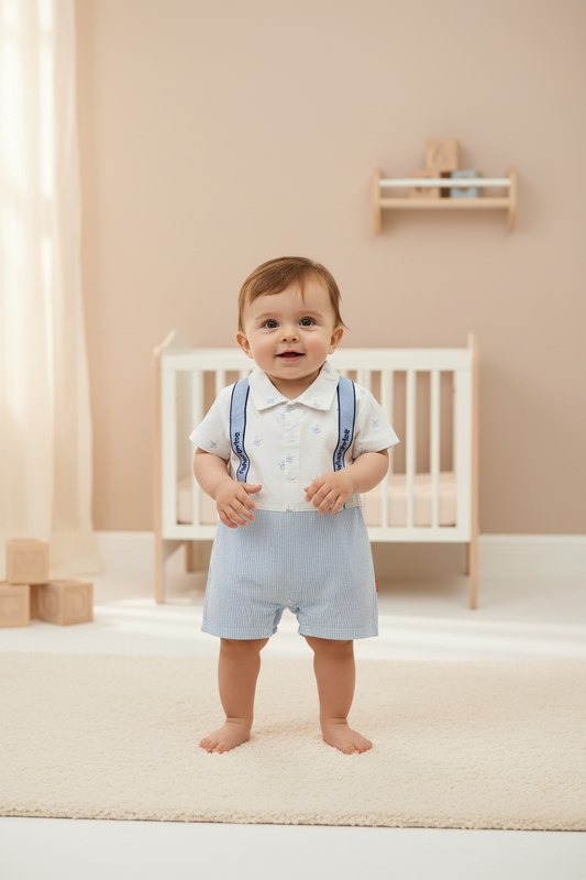 Mameluco overall blanco azul claro bebe niño Fisher Price 123-W29- 3298