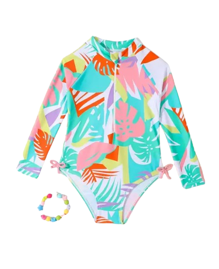 Traje de baño hojas colores una pieza niña
