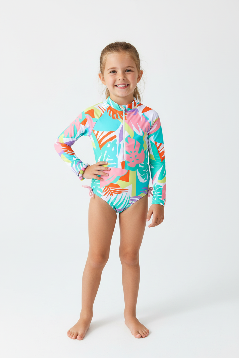 Traje de baño hojas colores una pieza niña