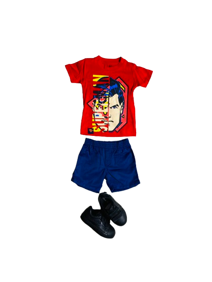 Set 2 piezas short azul superman bebe niño