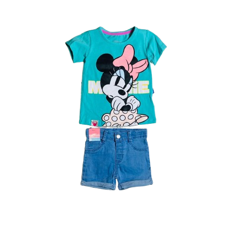 Set 2 piezas camisa verde bebe niña minnie disney