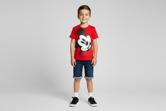 Set 2 piezas Mickey camisa roja short jeans bebe niño D9-MK-1333B 590490