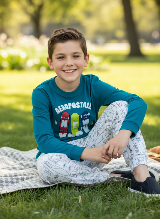 Pijama niño camisa new york azul claro pantalon blanco Aeropostale 3167