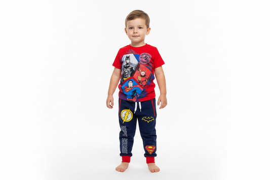 Set conjunto 2 piezas liga de la justicia buzo azul y camisa roja niño