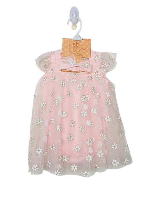 Vestido rosado flores tutu bebe niña