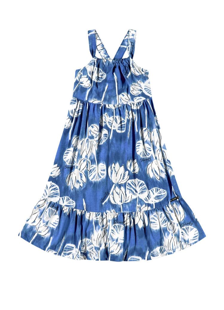 Vestido niña azul flores quimby 34157-FLO980 revuelos