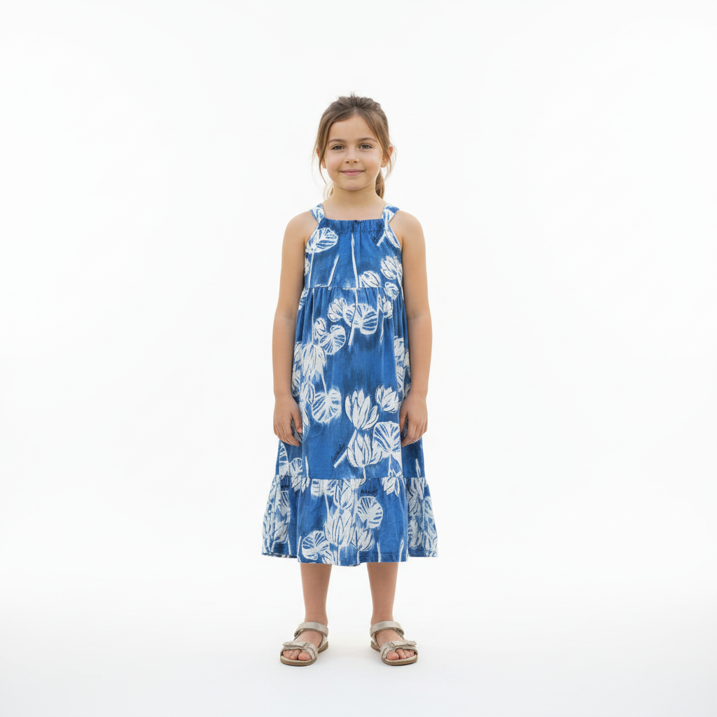 Vestido niña azul flores quimby hawaiano 34157-FLO980 revuelos promo 2x1000