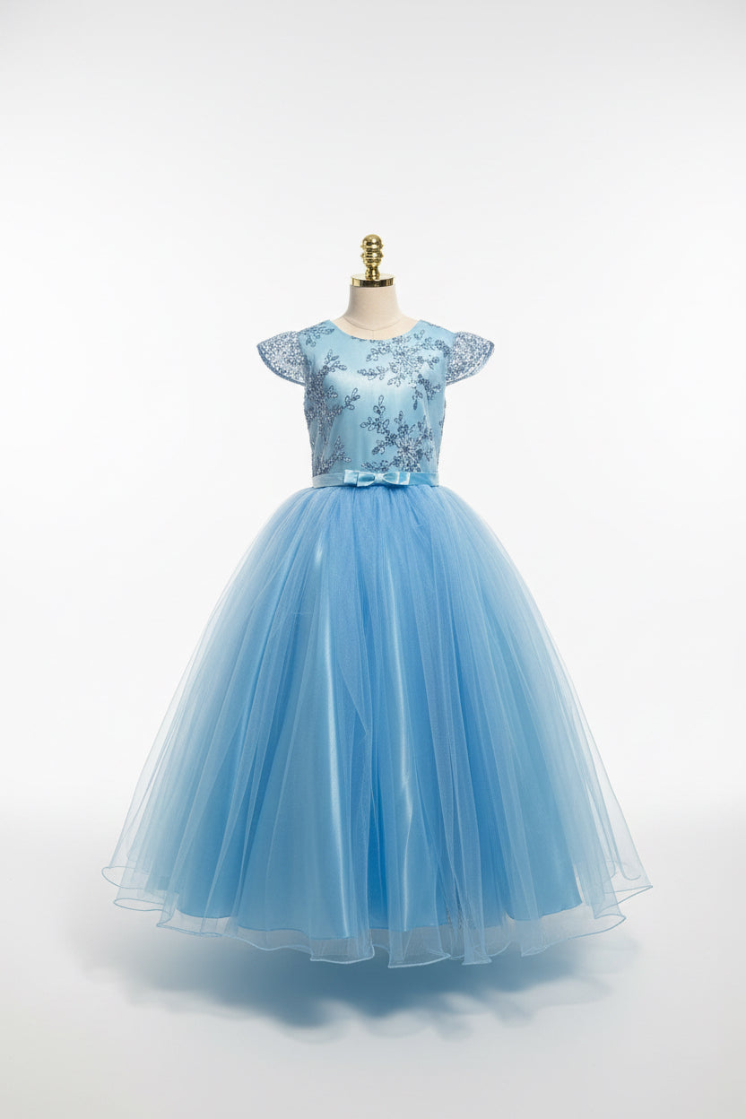 Vestido azul celeste evento gala con manga Princesa Royal