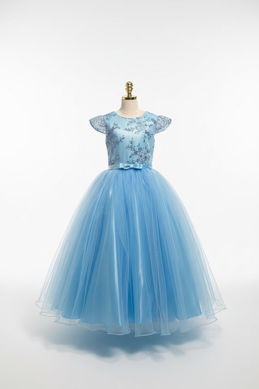 Vestido azul celeste evento gala con manga Princesa Royal