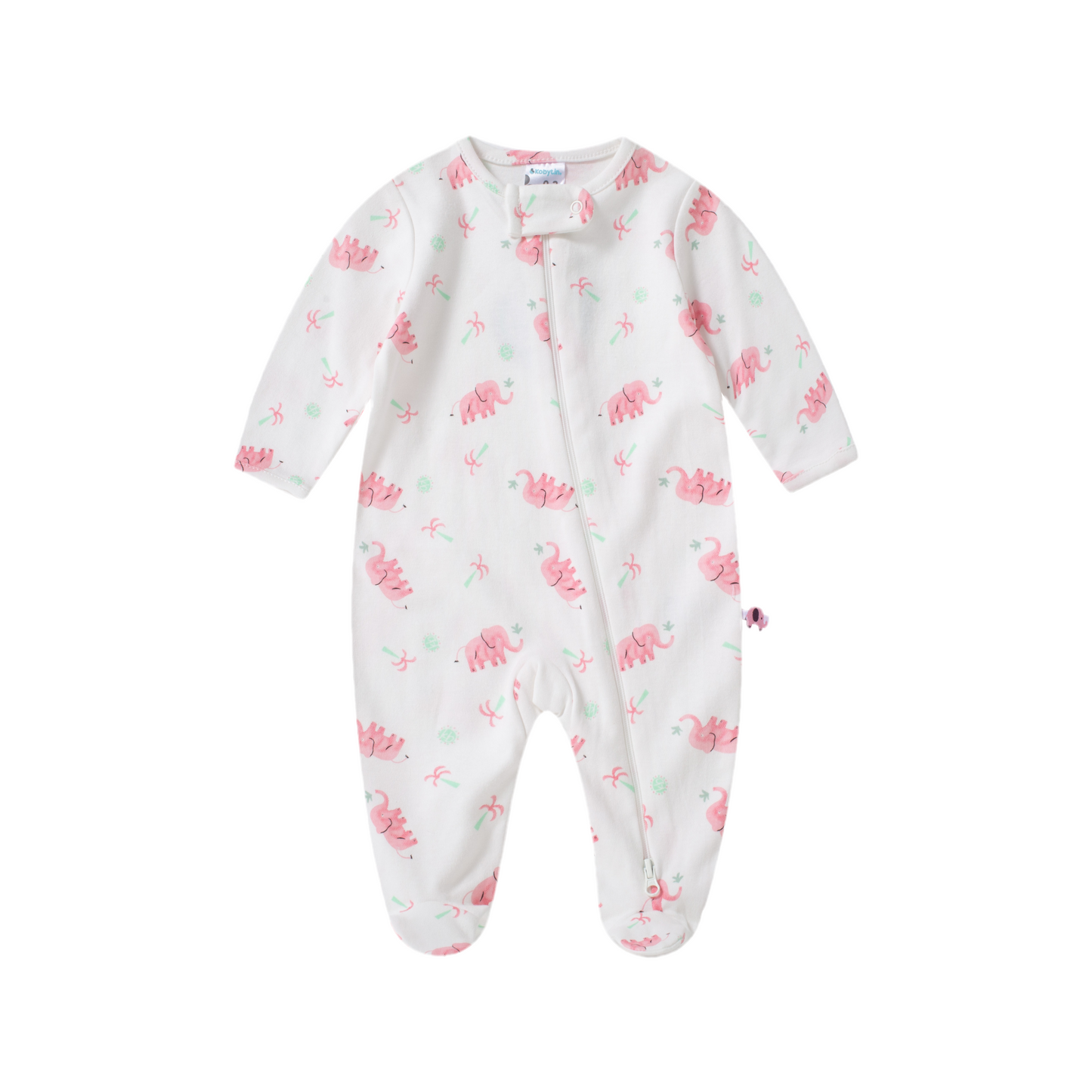 Pijama Mameluco largo al pie elefantes rosados bebé niña Kobytin