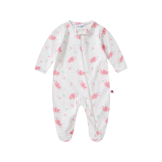 Pijama Mameluco largo al pie elefantes rosados bebé niña Kobytin